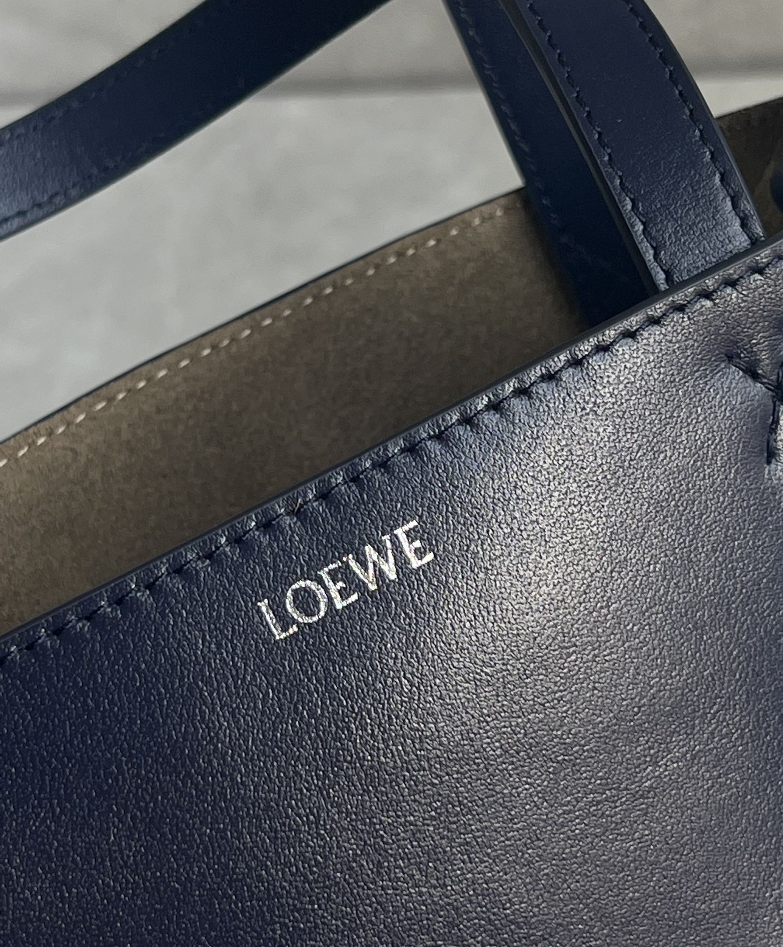 Loewe Mini Puzzle Fold Tote in Shiny Calfskin Dark Blue